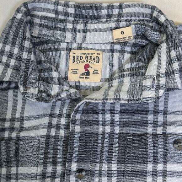 RED HEAD mens gray white plaid flannel button down long sleeve casual work shirt - Picture 10 of 16